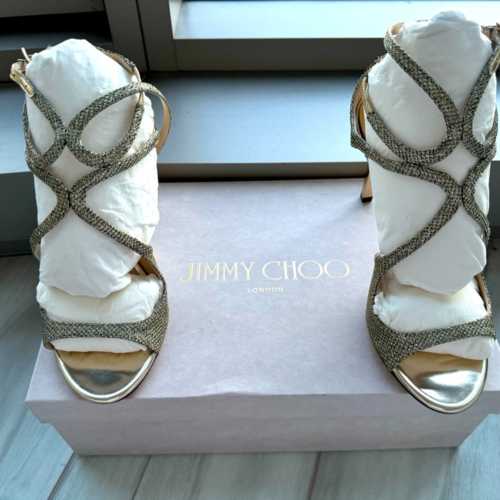 Jimmy Choo- NWB Lame Glitter light bronze Size 35. Originally $950
